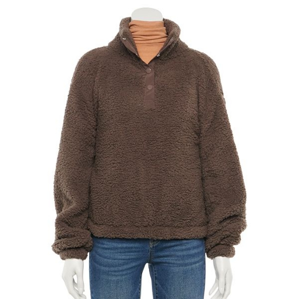 NWT SO Brown Sherpa Quarter Snap